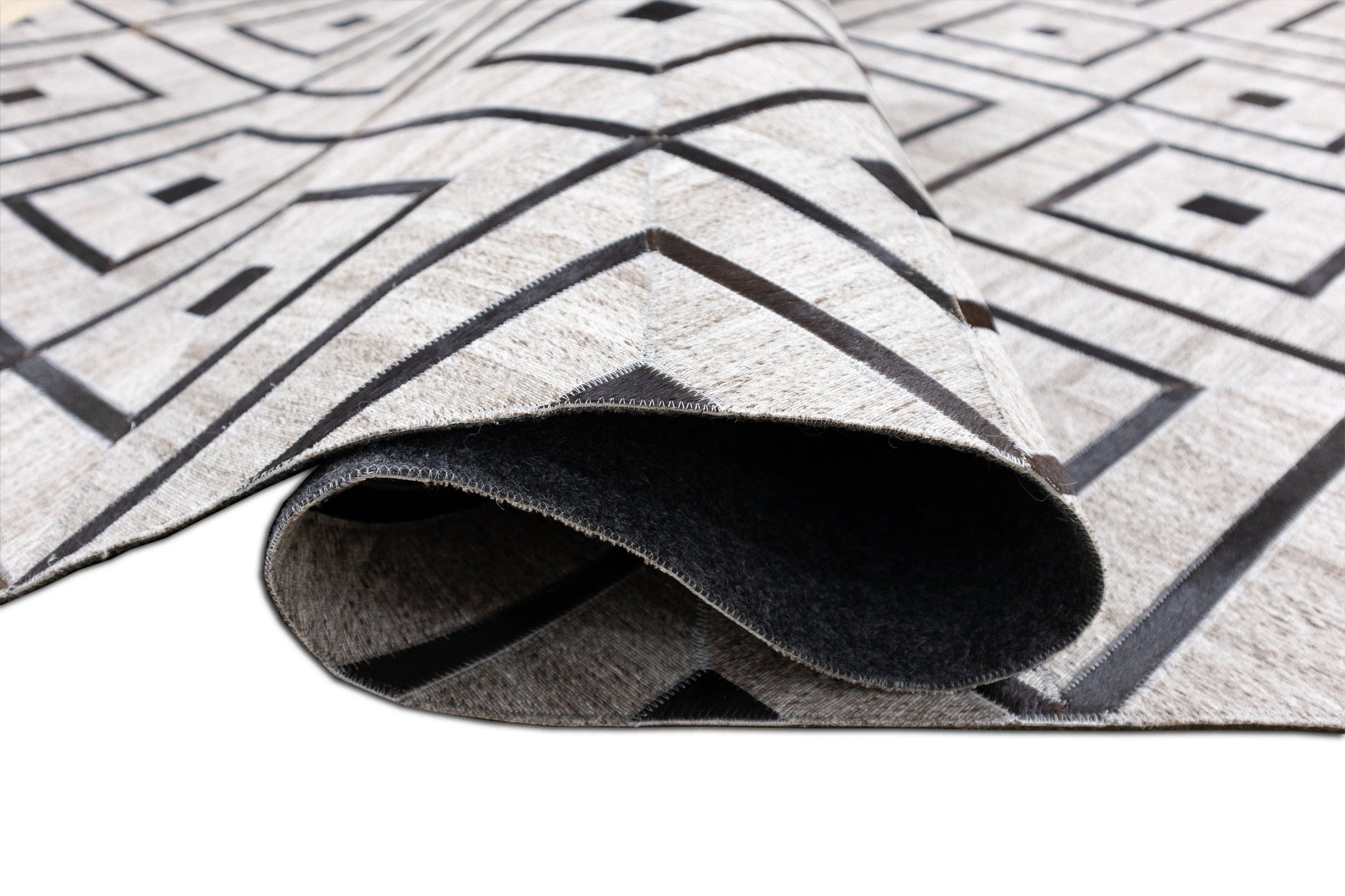 Hand-Stitched Grey Diamond Leather Area Rug