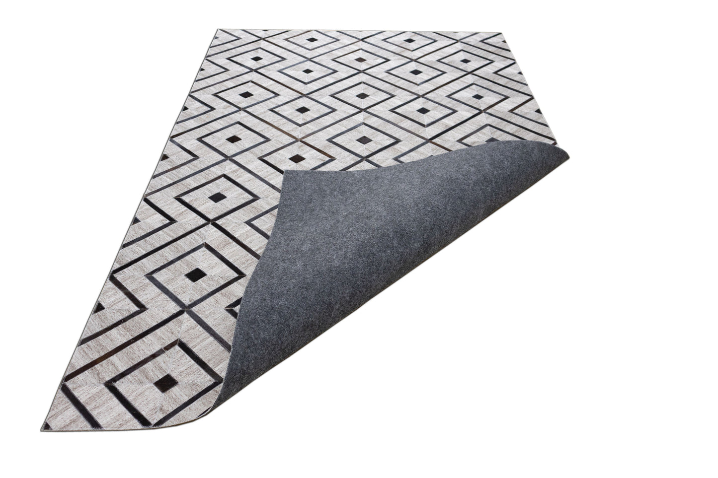 Hand-Stitched Grey Diamond Leather Area Rug