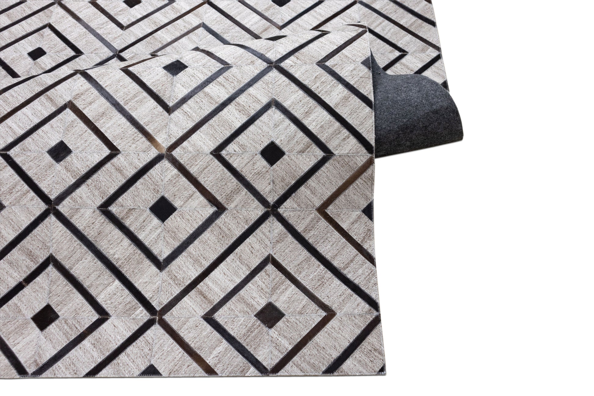 Hand-Stitched Grey Diamond Leather Area Rug