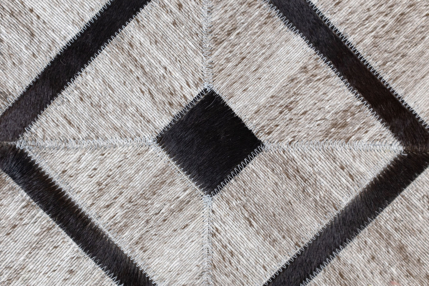 Hand-Stitched Grey Diamond Leather Area Rug 