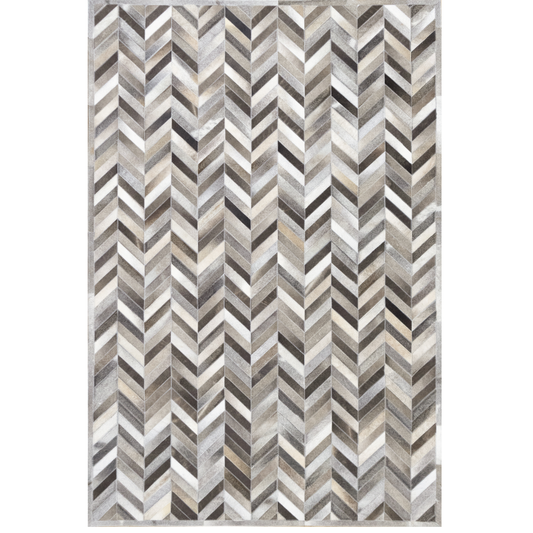 Handmade Ivory and Grey Chevron Leather Area Rug