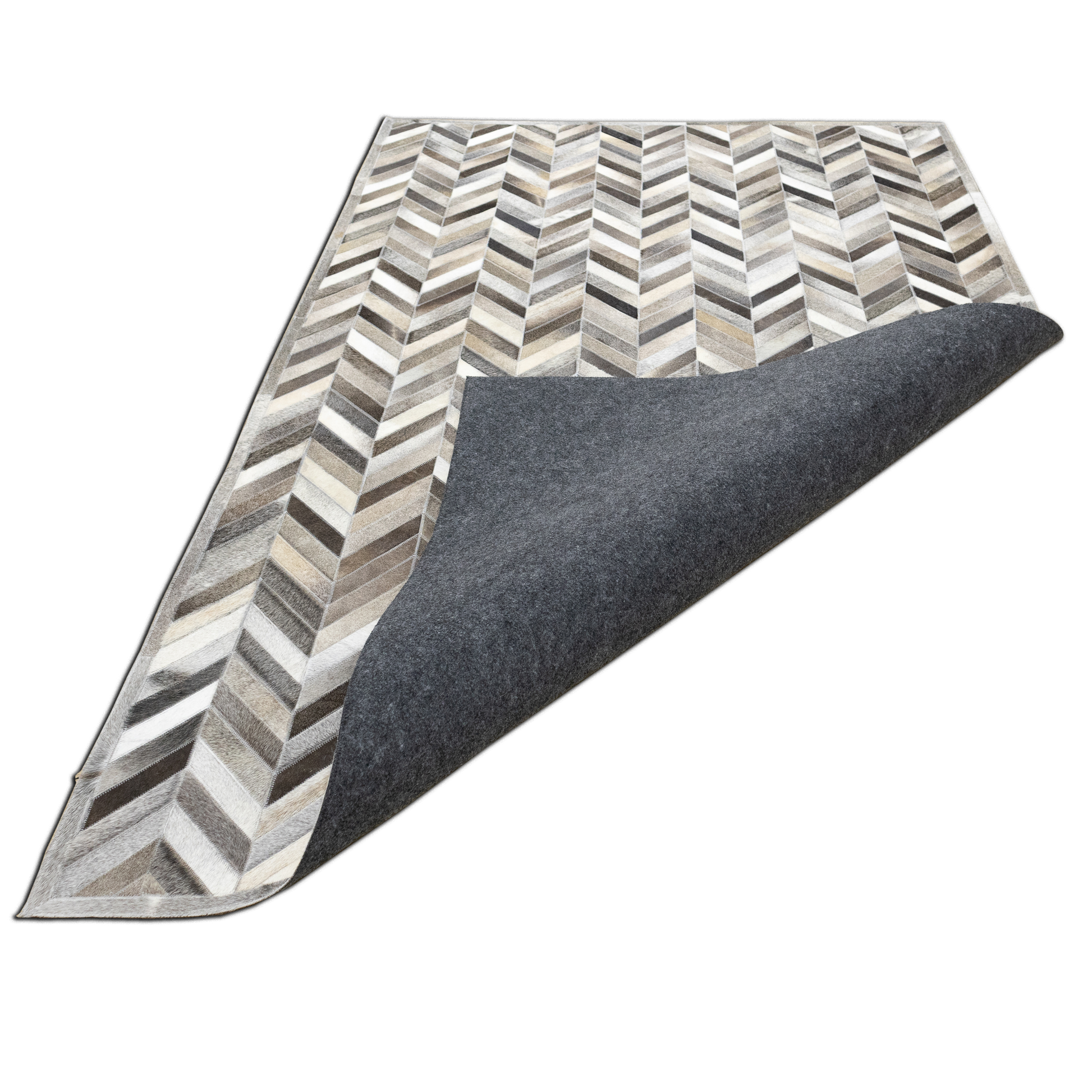 Handmade Ivory and Grey Chevron Leather Area Rug