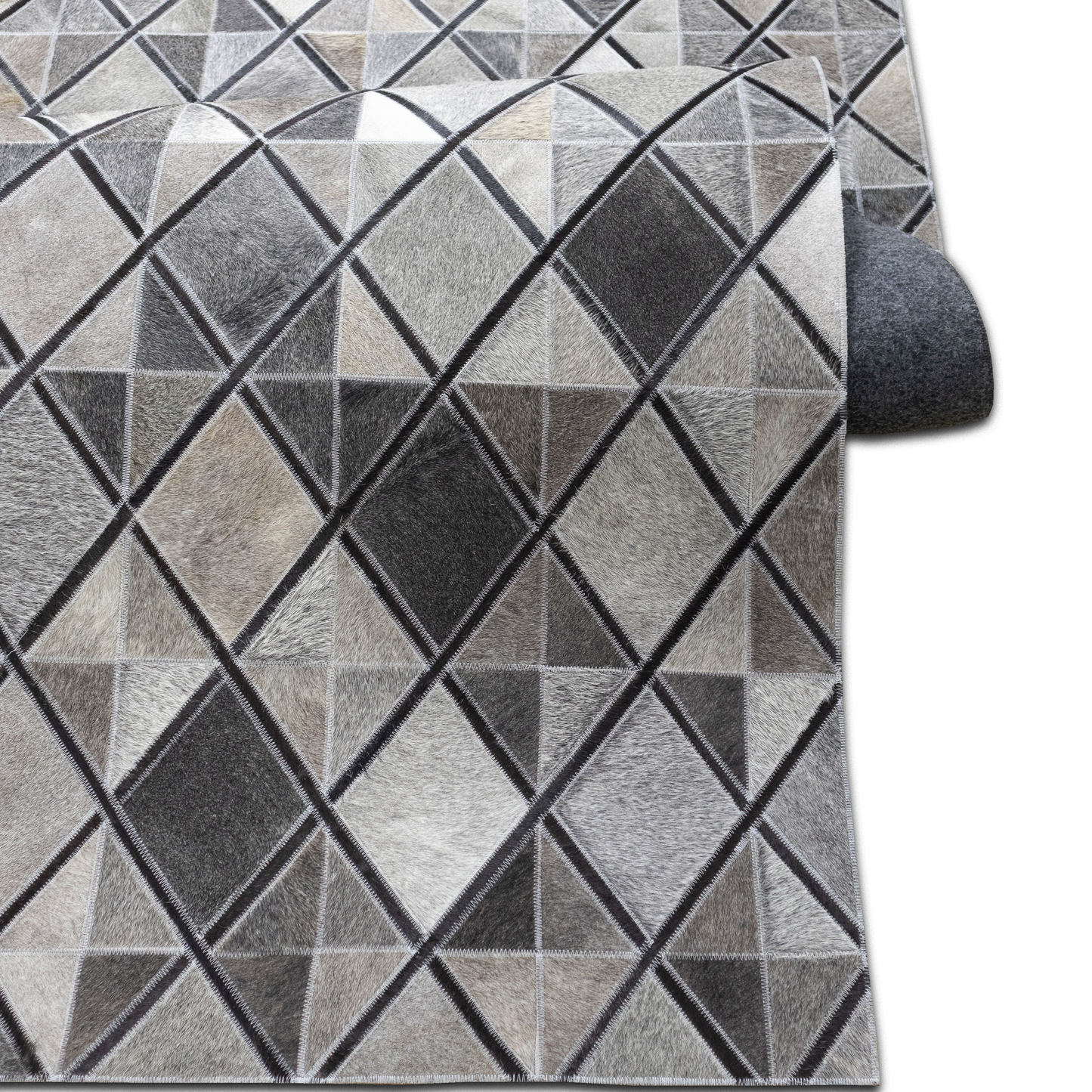 Handmade Grey Diamond Geometric Leather Area Rug