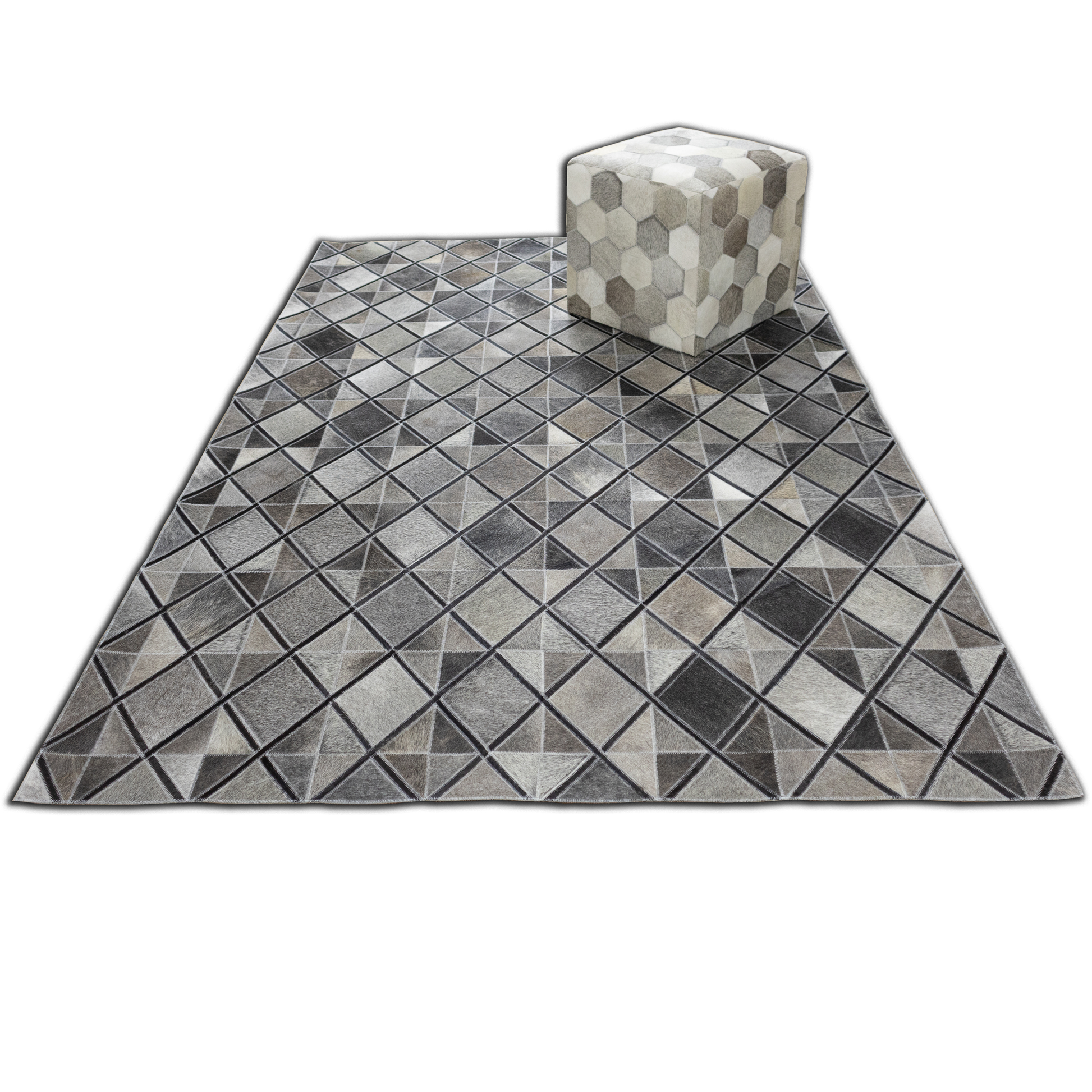 Handmade Grey Diamond Geometric Leather Area Rug