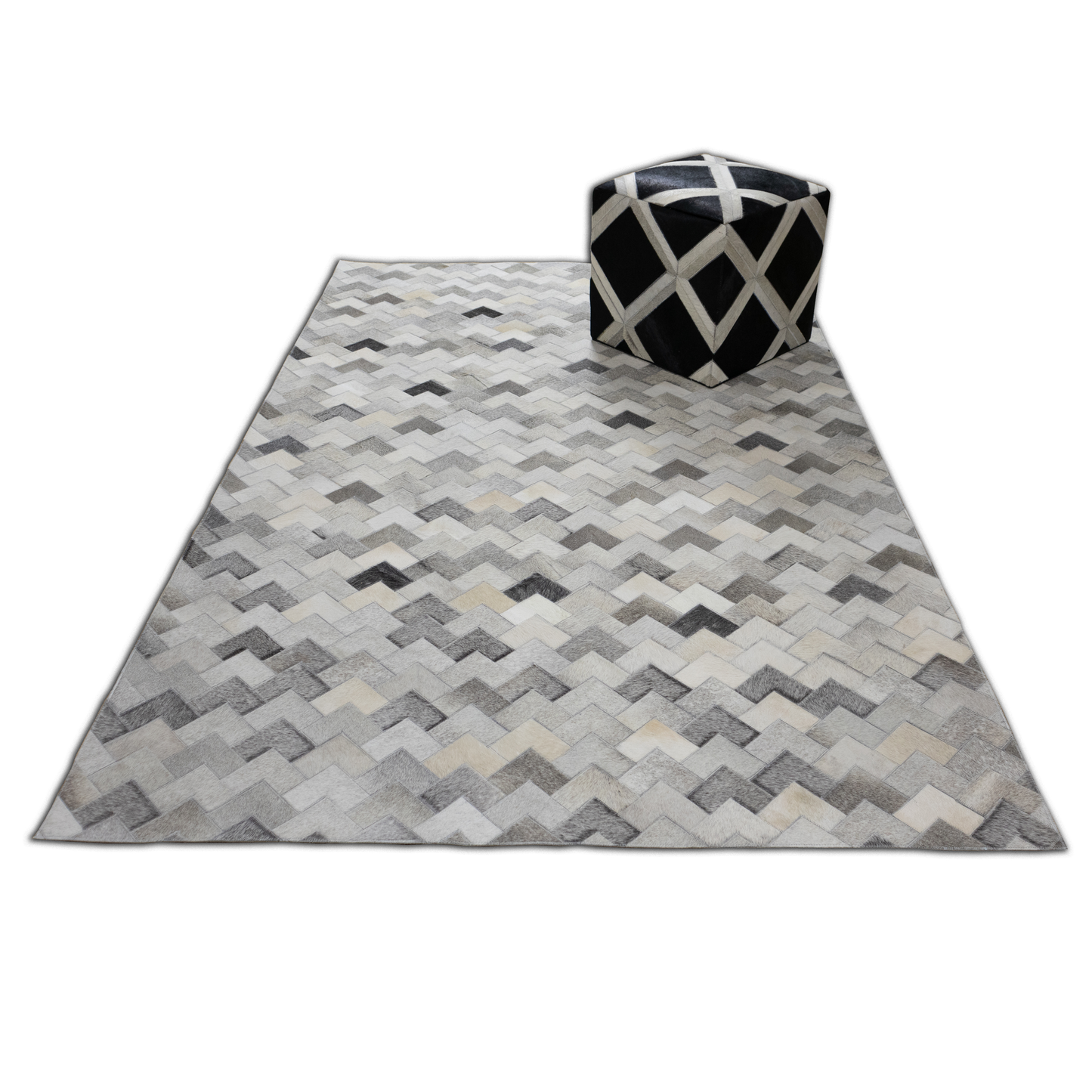 Handmade 50 Shade of Grey Geometric Leather Area Rug