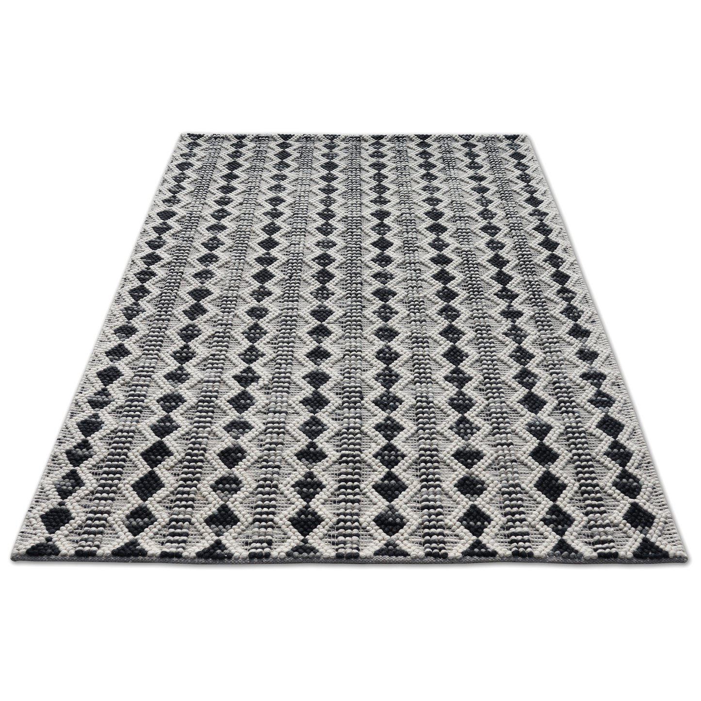 Monochrome Mosaic Handmade Wool Loop and Pile Rug