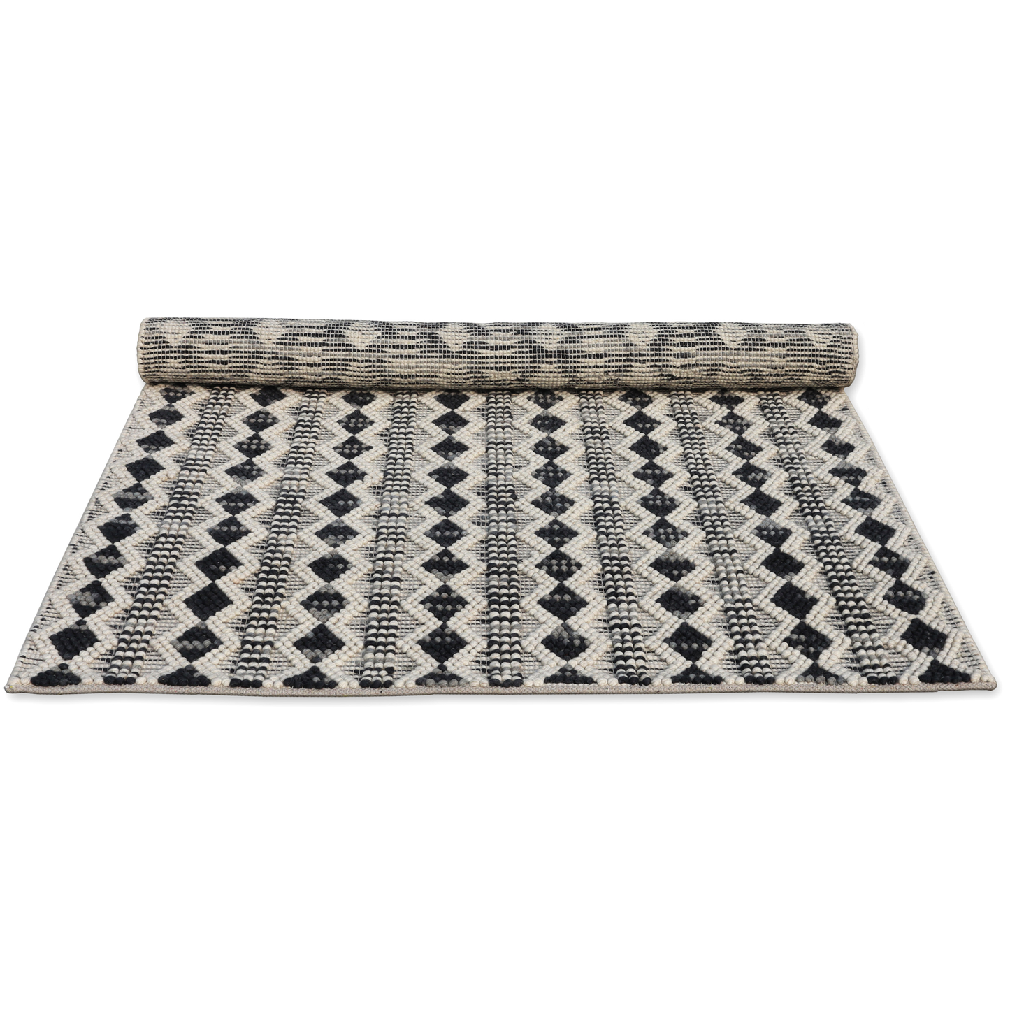 Monochrome Mosaic Handmade Wool Loop and Pile Rug