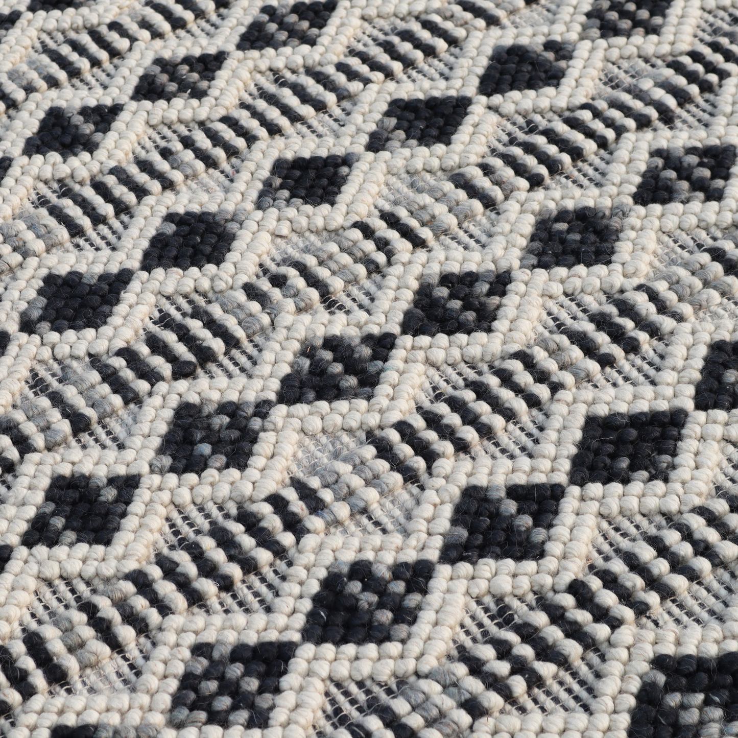 Monochrome Mosaic Handmade Wool Loop and Pile Rug